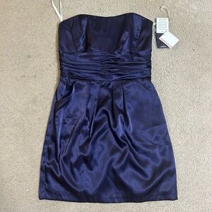 David's Bridal Blue Ruched Strapless Sheath Dress